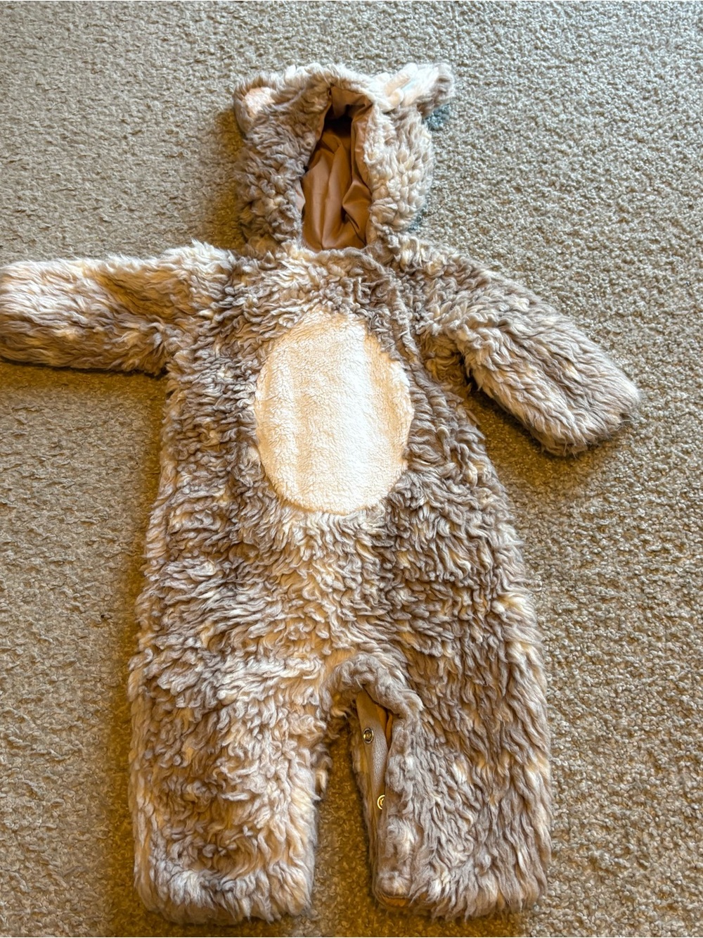 Pottery Barn Beige Baby Deer Fuzzy Hooded One-Piece Costume Sz 6-12 mos